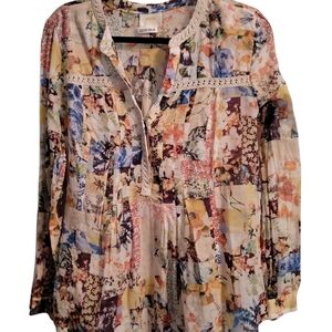 Maeve Cream Tan Relaxed Blouse with Lace Trim